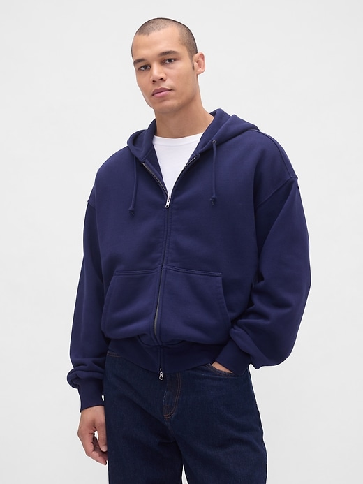 felpa con cappuccio e zip in french terry extra pesante