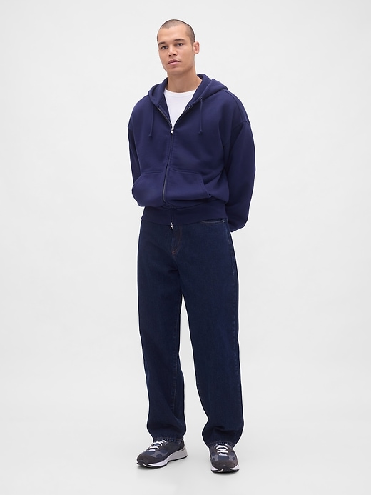 felpa con cappuccio e zip in french terry extra pesante