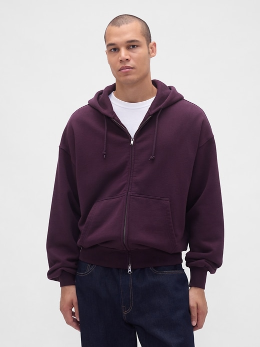 felpa con cappuccio e zip in french terry extra pesante