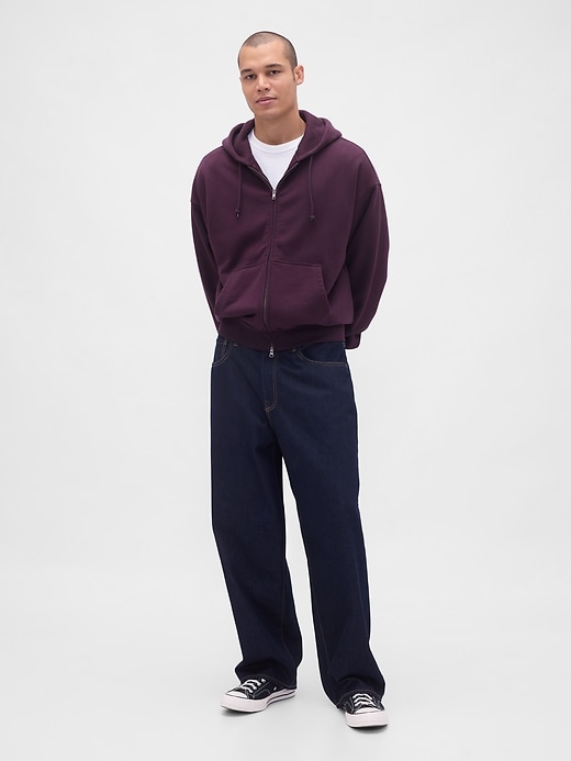 felpa con cappuccio e zip in french terry extra pesante