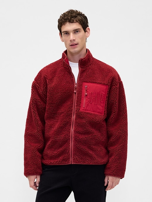 giacca con zip e logo oversize in sherpa riciclato
