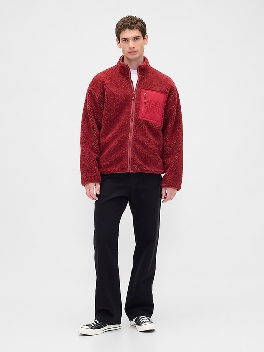giacca con zip e logo oversize in sherpa riciclato