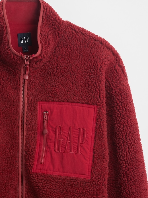 giacca con zip e logo oversize in sherpa riciclato