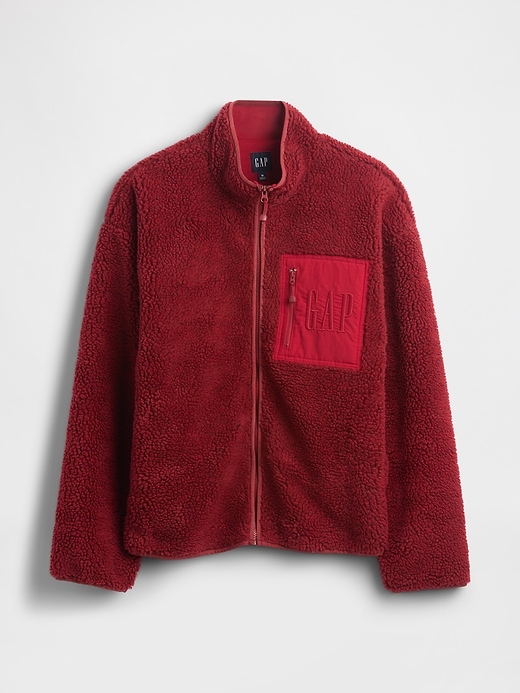 giacca con zip e logo oversize in sherpa riciclato
