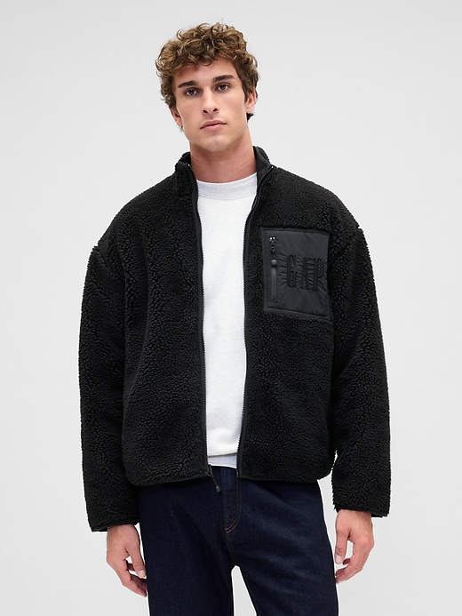 giacca con zip e logo oversize in sherpa riciclato
