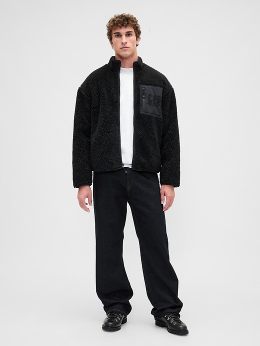 giacca con zip e logo oversize in sherpa riciclato
