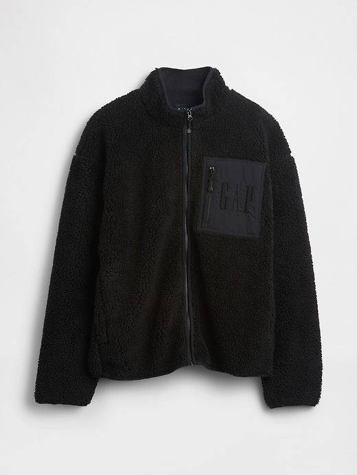giacca con zip e logo oversize in sherpa riciclato