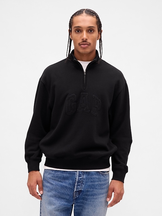 pullover pesante con mezza zip e logo oversize