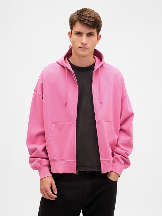 felpa con cappuccio oversize pesante con zip corta