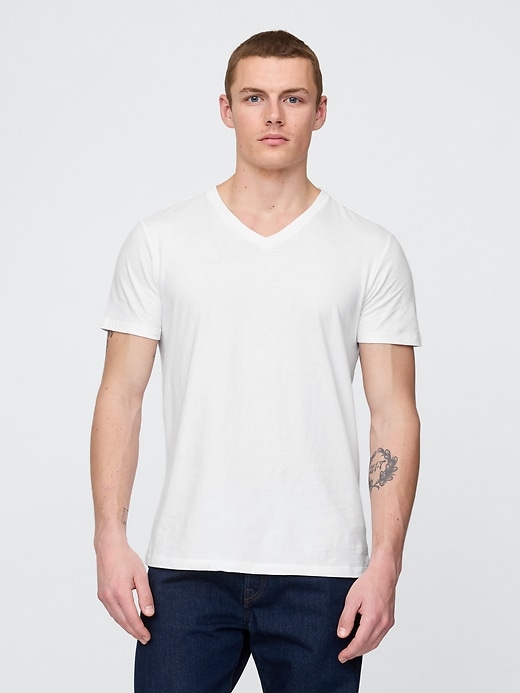 t-shirt in jersey di cotone con scollo a v